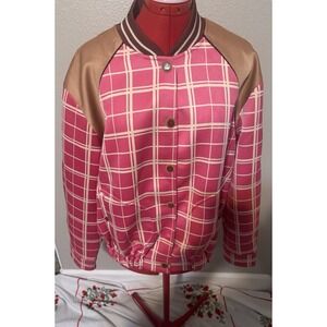 Maison Scotch Pink Plaid Bomber Jacket Graphic Back Scotch &‎ Soda Women Size L